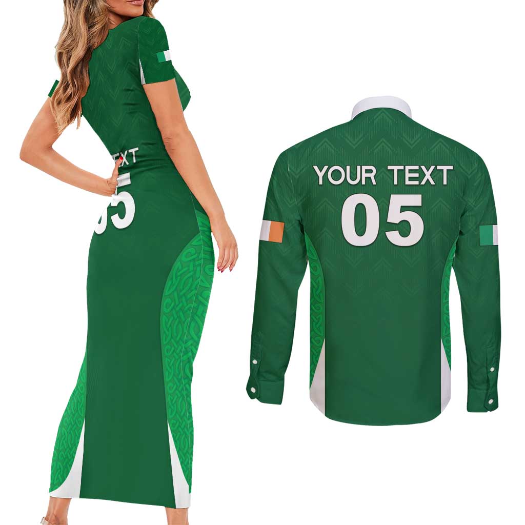 Custom Ireland Rugby Couples Matching Short Sleeve Bodycon Dress and Long Sleeve Button Shirt Irish Celtic Shamrock