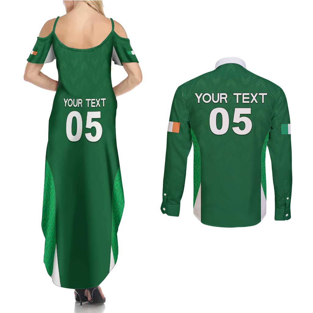 Custom Ireland Rugby Couples Matching Summer Maxi Dress and Long Sleeve Button Shirt Irish Celtic Shamrock