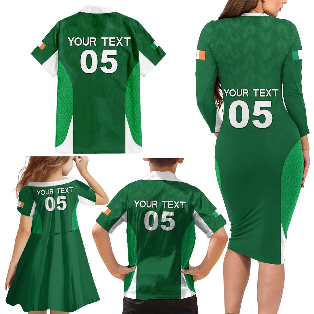 Custom Ireland Rugby Family Matching Long Sleeve Bodycon Dress and Hawaiian Shirt Irish Celtic Shamrock