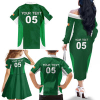 Custom Ireland Rugby Family Matching Off The Shoulder Long Sleeve Dress and Hawaiian Shirt Irish Celtic Shamrock