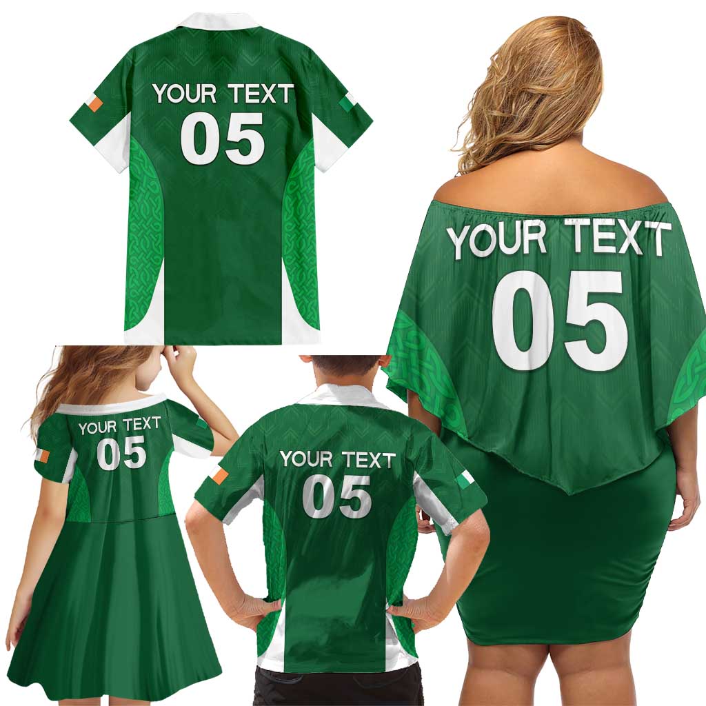 Custom Ireland Rugby Family Matching Off Shoulder Short Dress and Hawaiian Shirt Irish Celtic Shamrock