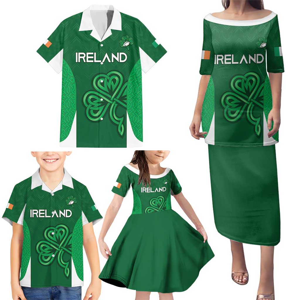 Custom Ireland Rugby Family Matching Puletasi and Hawaiian Shirt Irish Celtic Shamrock