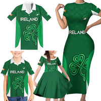 Custom Ireland Rugby Family Matching Short Sleeve Bodycon Dress and Hawaiian Shirt Irish Celtic Shamrock