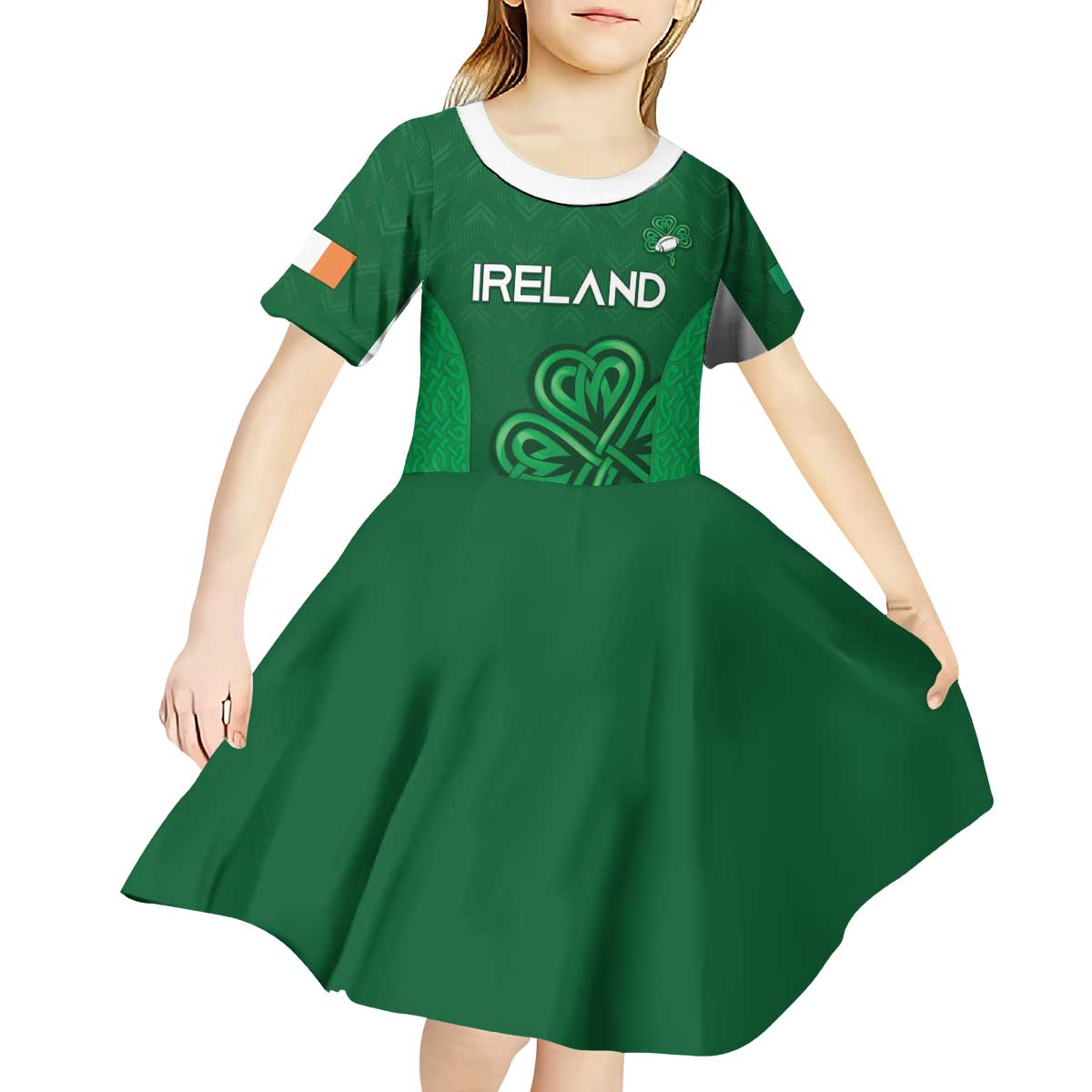 Custom Ireland Rugby Kid Short Sleeve Dress Irish Celtic Shamrock