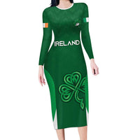 Custom Ireland Rugby Long Sleeve Bodycon Dress Irish Celtic Shamrock