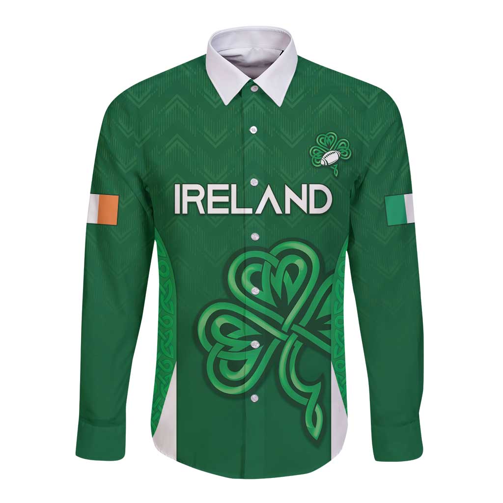 Custom Ireland Rugby Long Sleeve Button Shirt Irish Celtic Shamrock