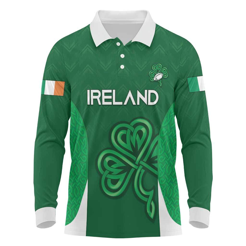 Custom Ireland Rugby Long Sleeve Polo Shirt Irish Celtic Shamrock
