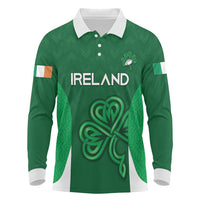 Custom Ireland Rugby Long Sleeve Polo Shirt Irish Celtic Shamrock