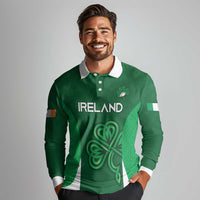 Custom Ireland Rugby Long Sleeve Polo Shirt Irish Celtic Shamrock