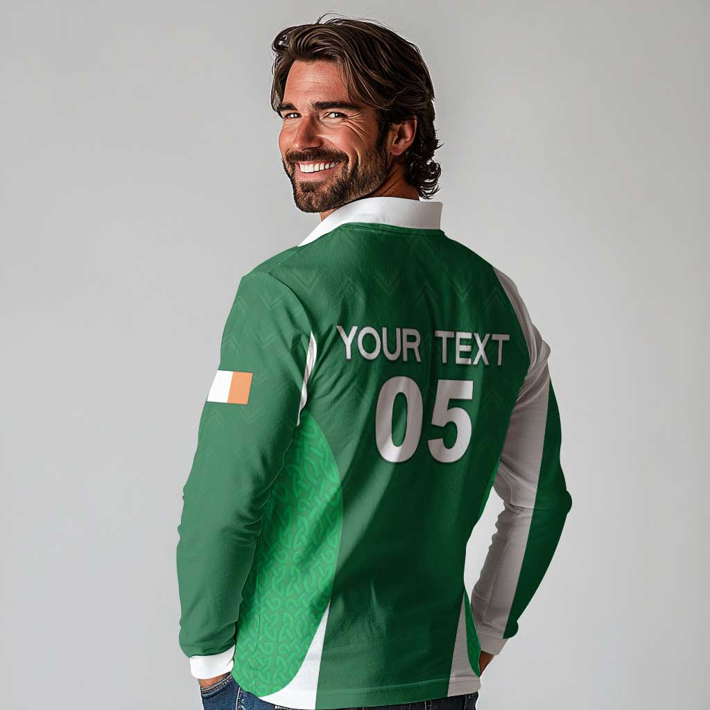 Custom Ireland Rugby Long Sleeve Polo Shirt Irish Celtic Shamrock