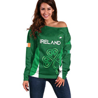 Custom Ireland Rugby Off Shoulder Sweater Irish Celtic Shamrock