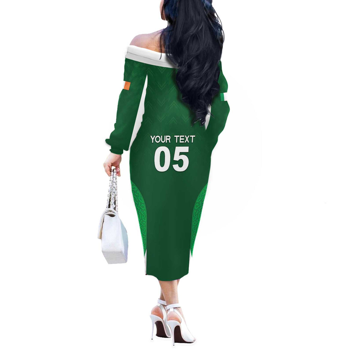 Custom Ireland Rugby Off The Shoulder Long Sleeve Dress Irish Celtic Shamrock