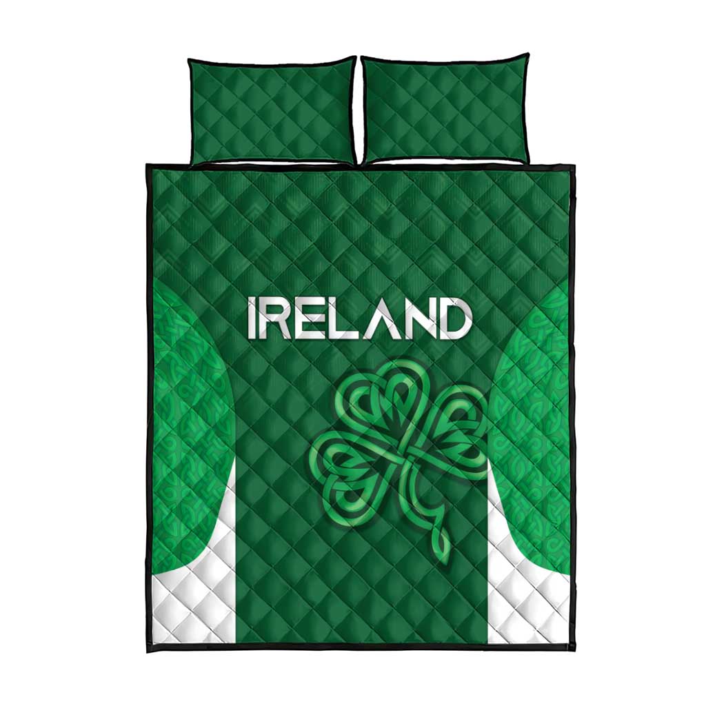 Ireland Rugby Quilt Bed Set Irish Celtic Shamrock