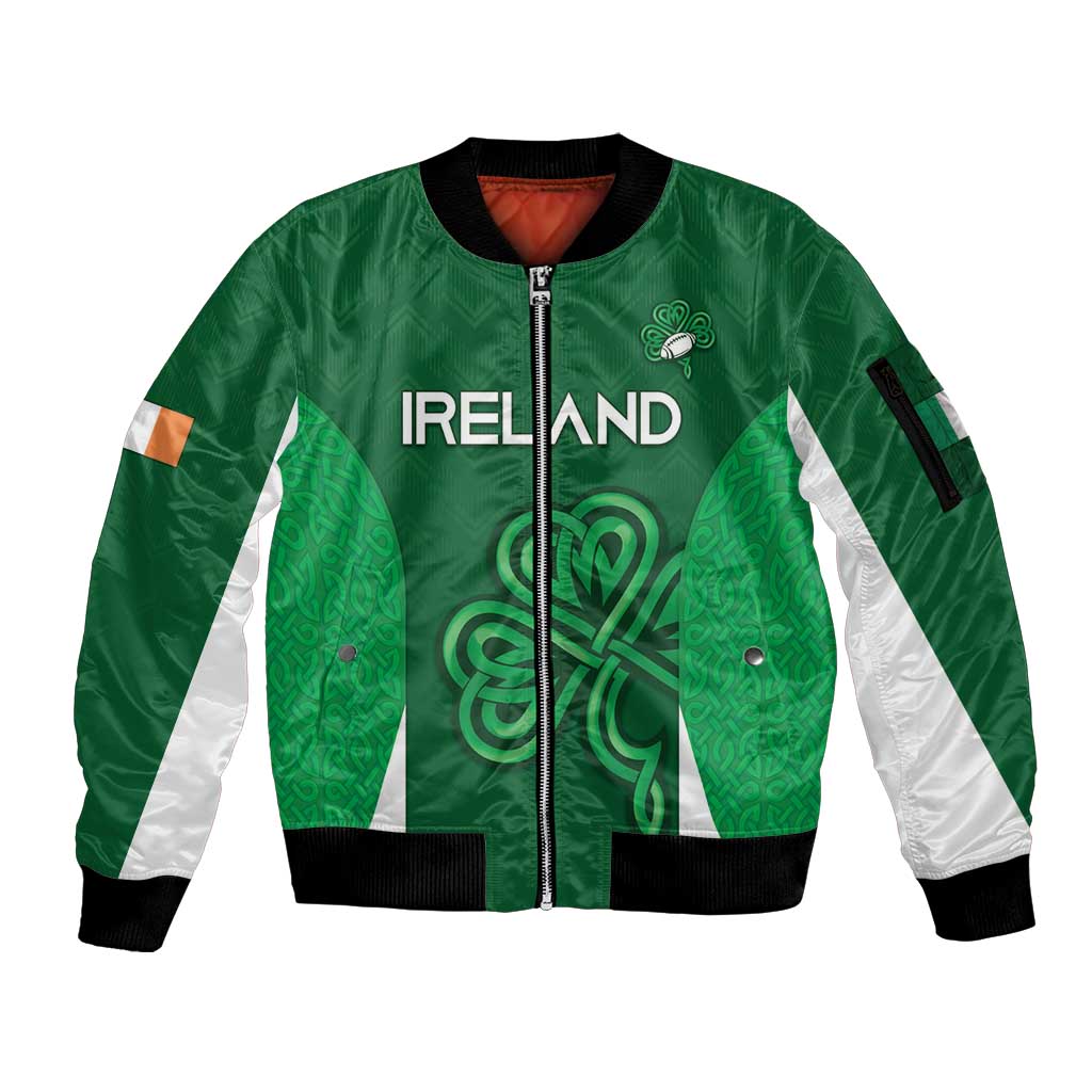 Custom Ireland Rugby Sleeve Zip Bomber Jacket Irish Celtic Shamrock