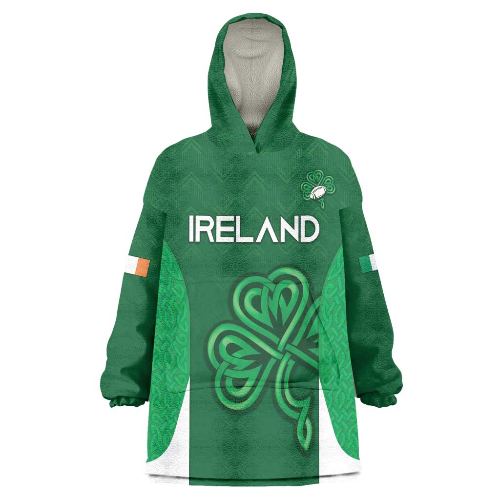 Custom Ireland Rugby Wearable Blanket Hoodie Irish Celtic Shamrock