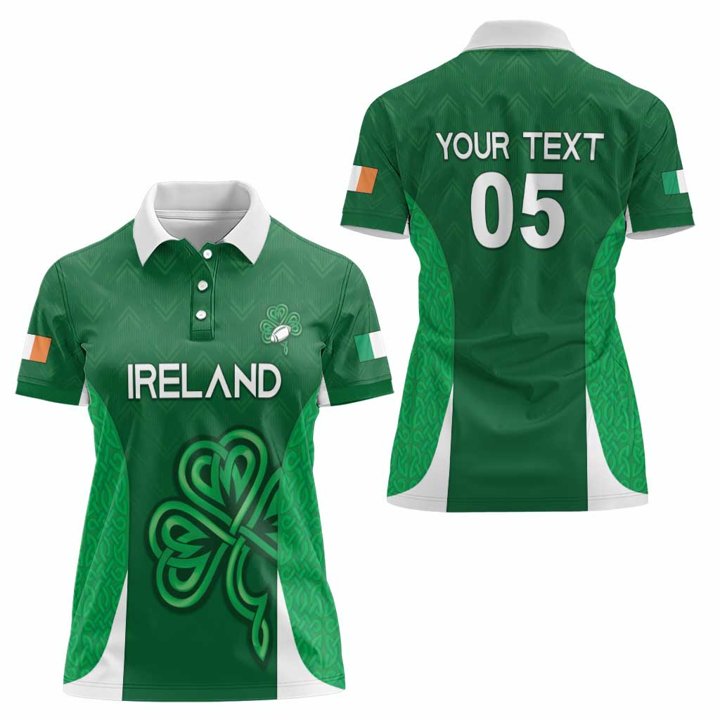 Custom Ireland Rugby Women Polo Shirt Irish Celtic Shamrock