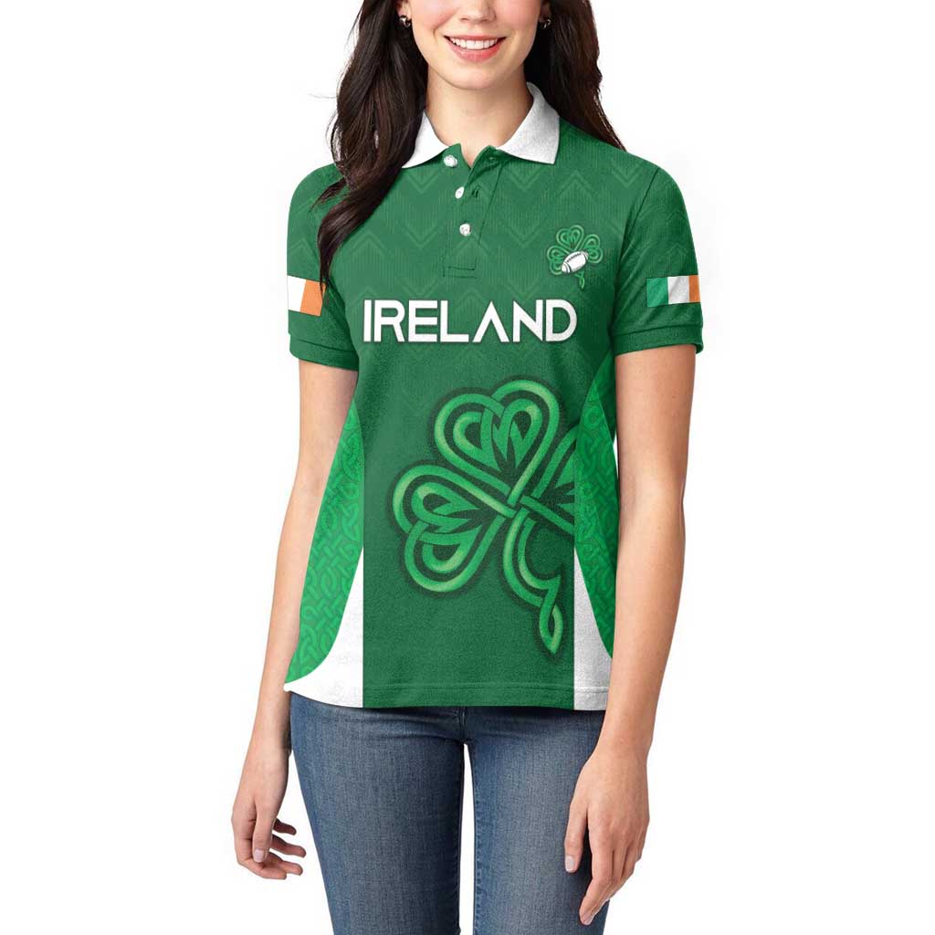 Custom Ireland Rugby Women Polo Shirt Irish Celtic Shamrock