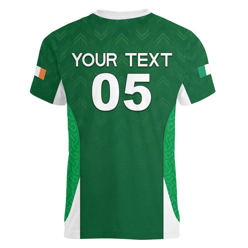 Custom Ireland Rugby Women V-Neck T-Shirt Irish Celtic Shamrock
