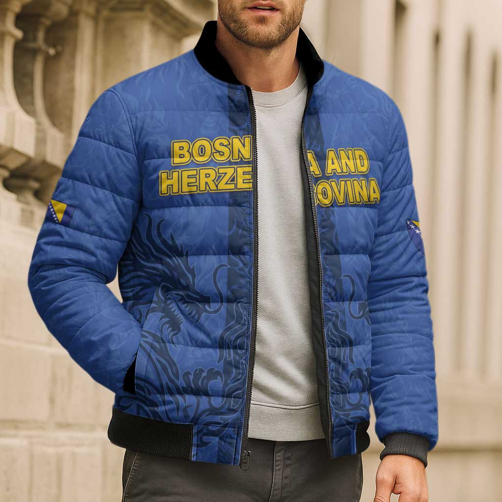 Custom Bosnia And Herzegovina Football Bomber Puffer Jacket Zmajevi Rising Strong