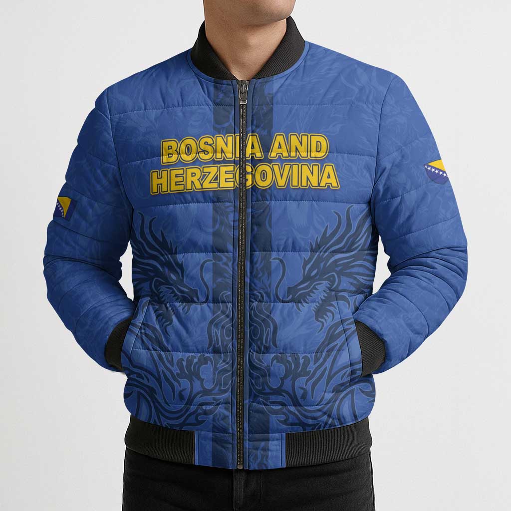 Custom Bosnia And Herzegovina Football Bomber Puffer Jacket Zmajevi Rising Strong