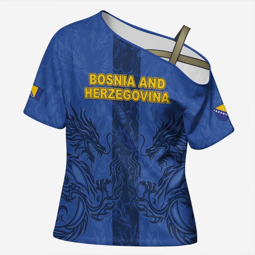 Custom Bosnia And Herzegovina Football Cross Shoulder Shirt Zmajevi Rising Strong