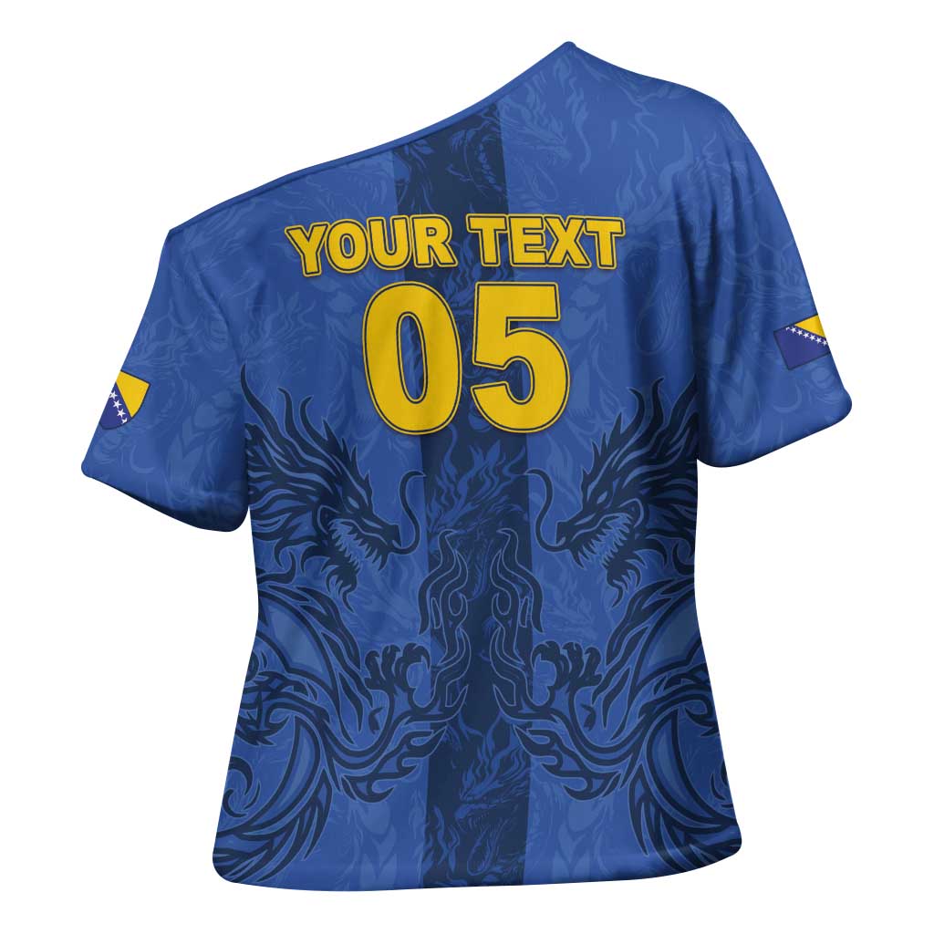 Custom Bosnia And Herzegovina Football Cross Shoulder Shirt Zmajevi Rising Strong