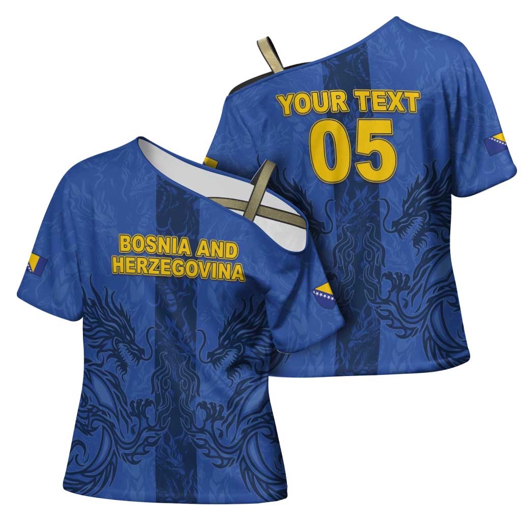 Custom Bosnia And Herzegovina Football Cross Shoulder Shirt Zmajevi Rising Strong