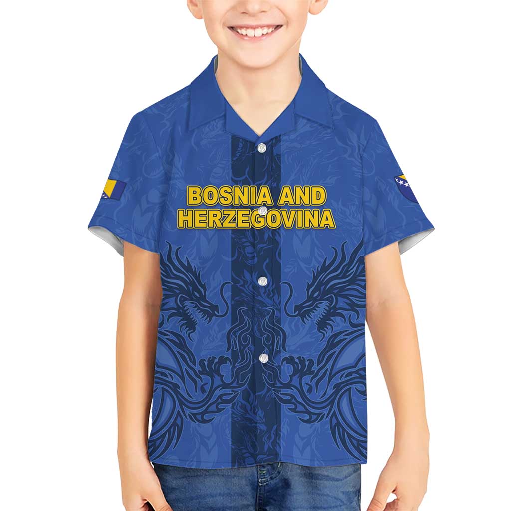 Custom Bosnia And Herzegovina Football Kid Hawaiian Shirt Zmajevi Rising Strong
