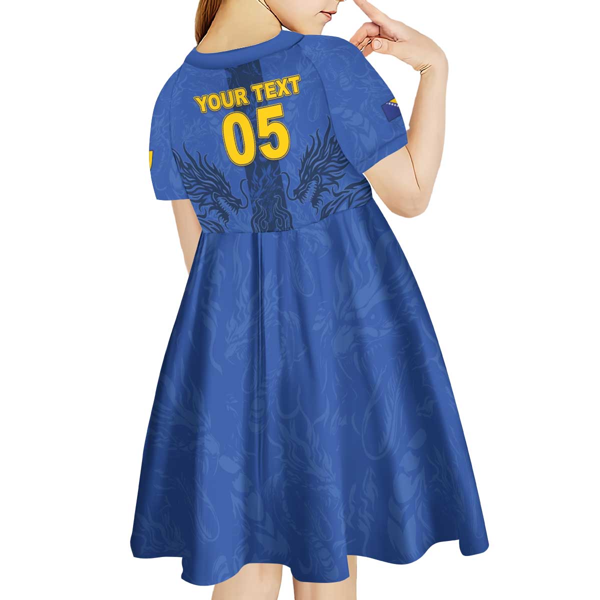 Custom Bosnia And Herzegovina Football Kid Short Sleeve Dress Zmajevi Rising Strong