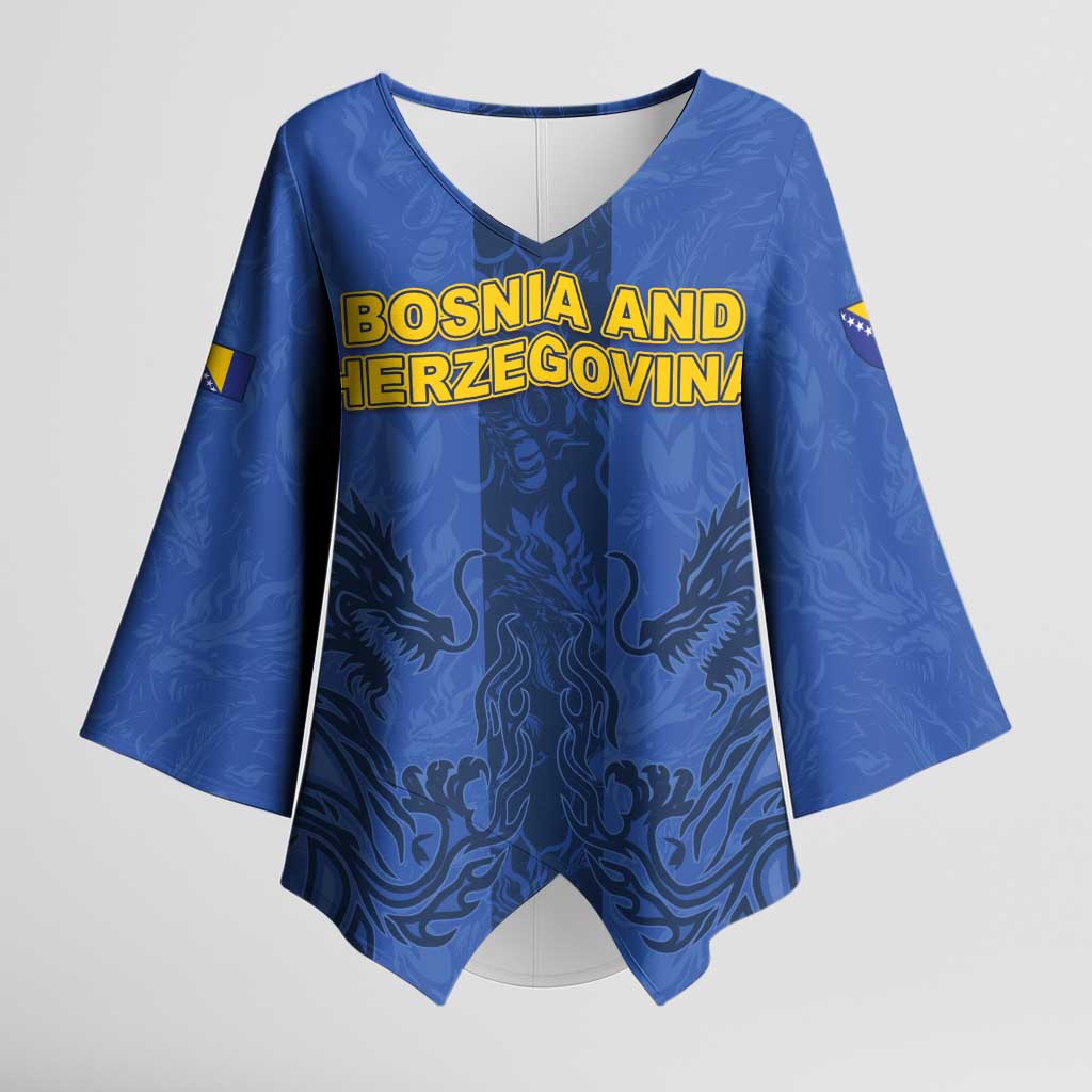 Custom Bosnia And Herzegovina Football Kimono Sleeve Blouse Zmajevi Rising Strong