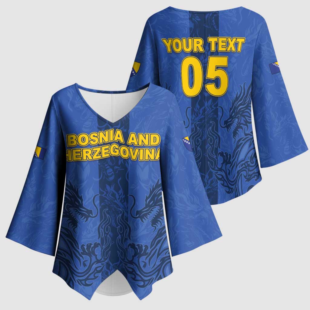 Custom Bosnia And Herzegovina Football Kimono Sleeve Blouse Zmajevi Rising Strong
