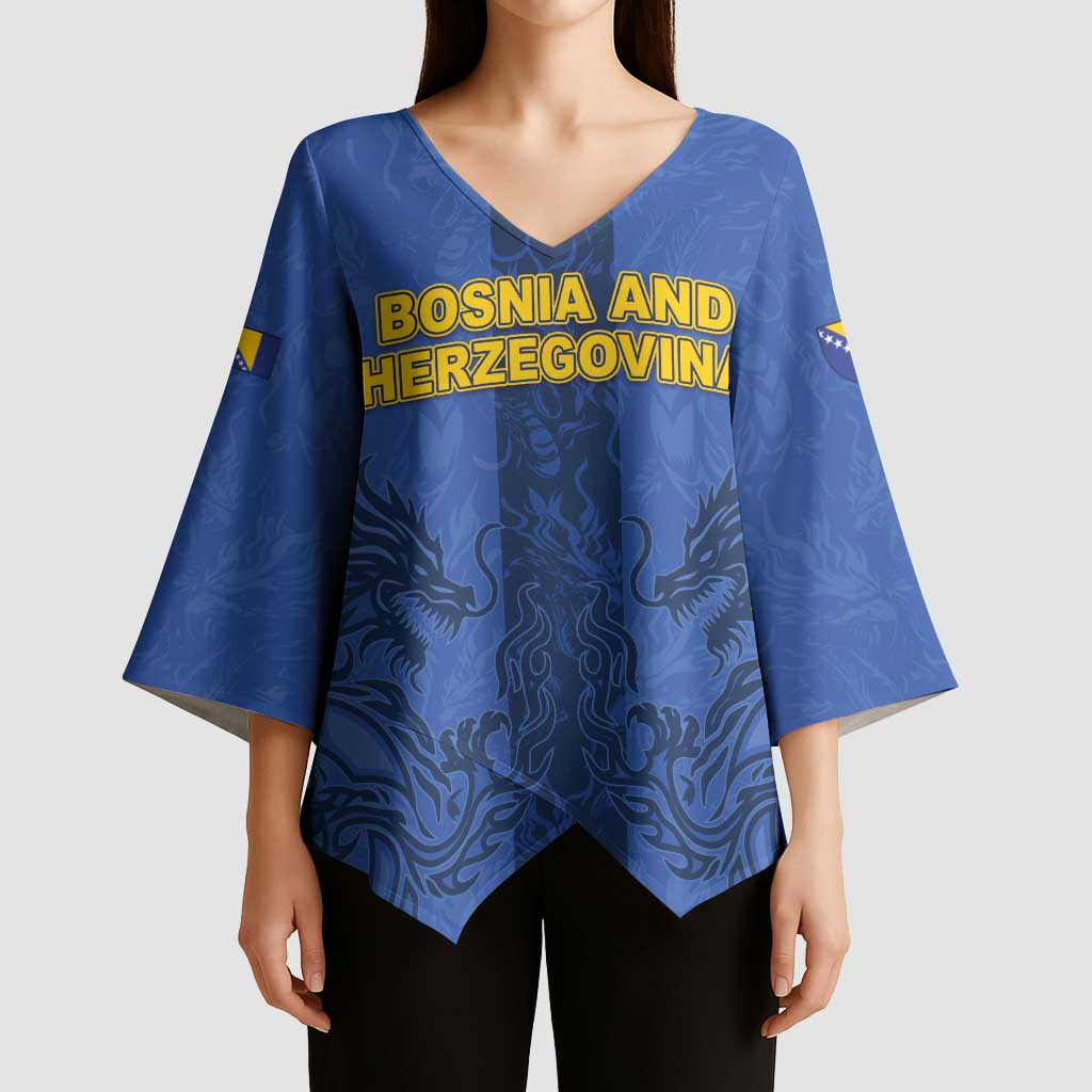 Custom Bosnia And Herzegovina Football Kimono Sleeve Blouse Zmajevi Rising Strong