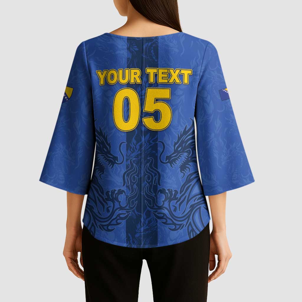 Custom Bosnia And Herzegovina Football Kimono Sleeve Blouse Zmajevi Rising Strong