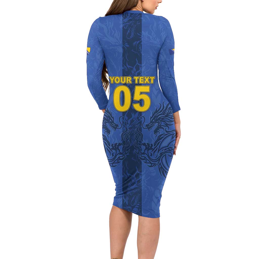 Custom Bosnia And Herzegovina Football Long Sleeve Bodycon Dress Zmajevi Rising Strong