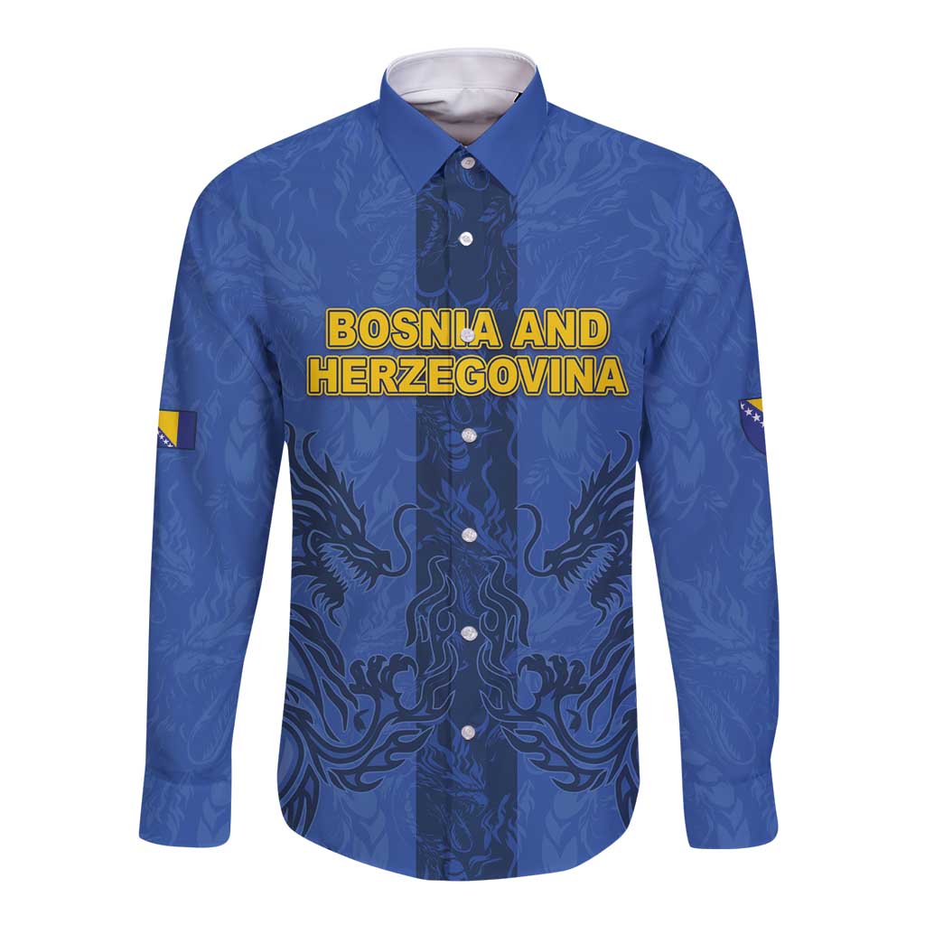 Custom Bosnia And Herzegovina Football Long Sleeve Button Shirt Zmajevi Rising Strong