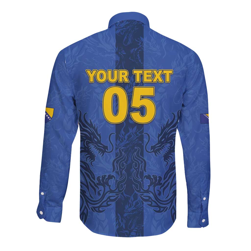 Custom Bosnia And Herzegovina Football Long Sleeve Button Shirt Zmajevi Rising Strong