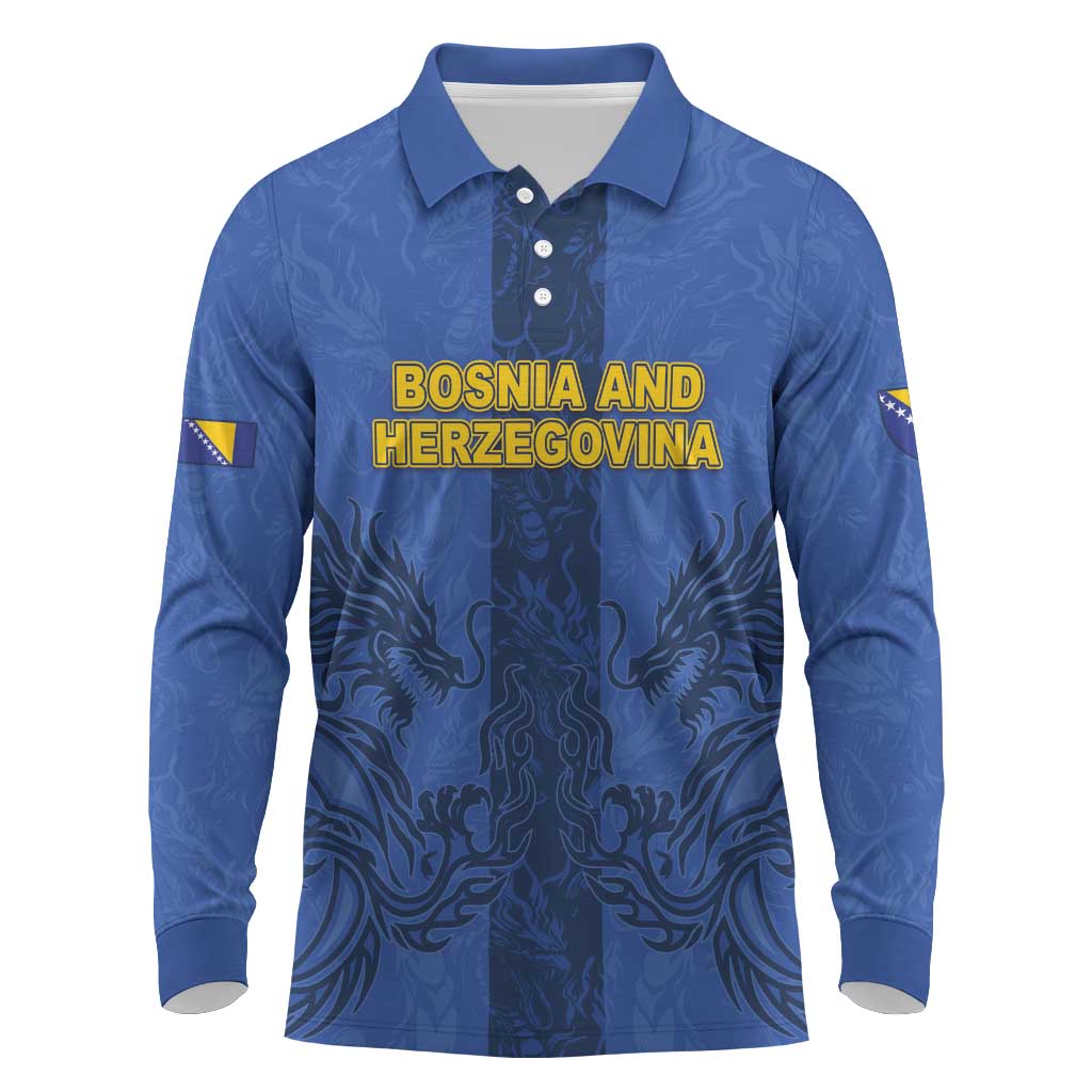 Custom Bosnia And Herzegovina Football Long Sleeve Polo Shirt Zmajevi Rising Strong