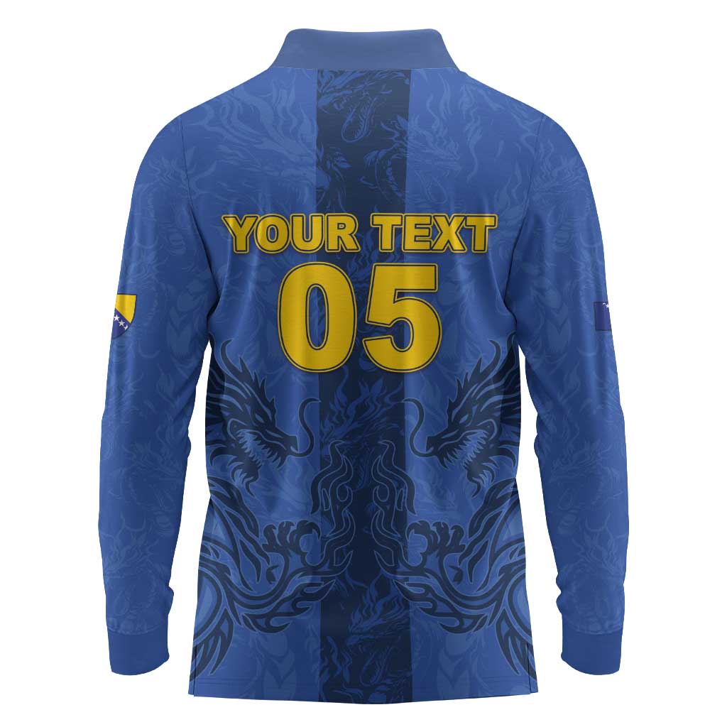 Custom Bosnia And Herzegovina Football Long Sleeve Polo Shirt Zmajevi Rising Strong
