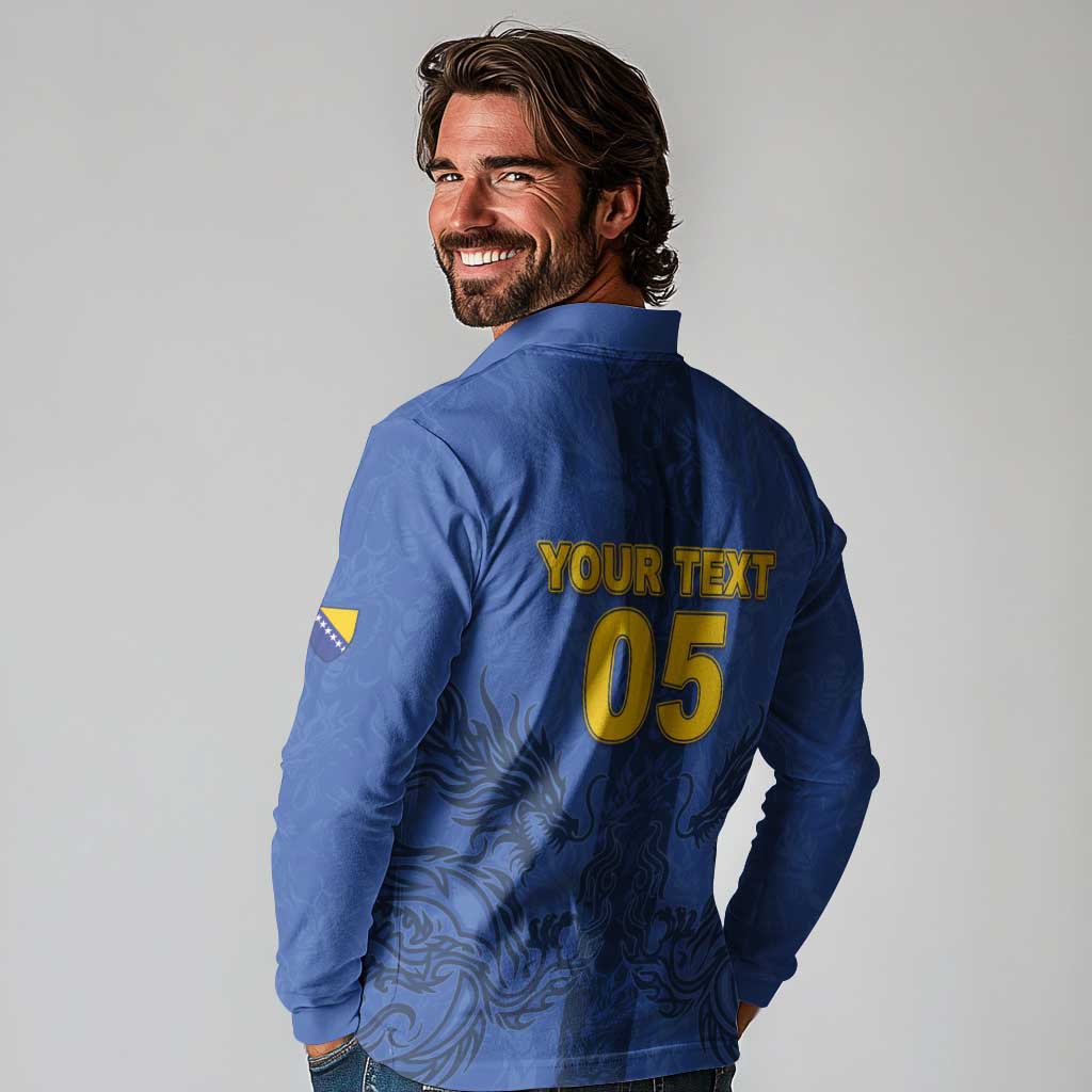 Custom Bosnia And Herzegovina Football Long Sleeve Polo Shirt Zmajevi Rising Strong