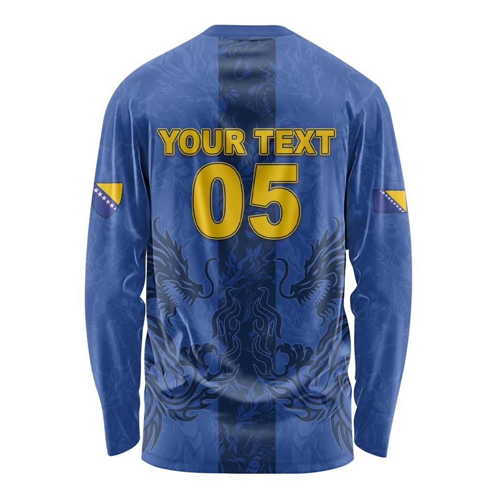 Custom Bosnia And Herzegovina Football Long Sleeve Shirt Zmajevi Rising Strong