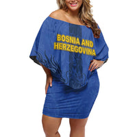 Custom Bosnia And Herzegovina Football Off Shoulder Short Dress Zmajevi Rising Strong