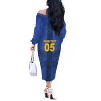 Custom Bosnia And Herzegovina Football Off The Shoulder Long Sleeve Dress Zmajevi Rising Strong