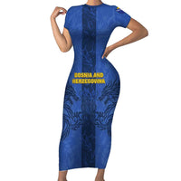Custom Bosnia And Herzegovina Football Short Sleeve Bodycon Dress Zmajevi Rising Strong
