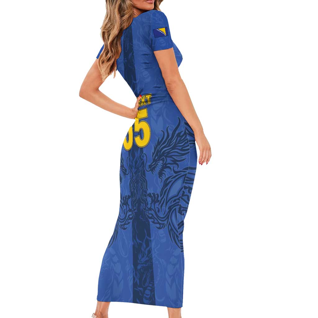 Custom Bosnia And Herzegovina Football Short Sleeve Bodycon Dress Zmajevi Rising Strong