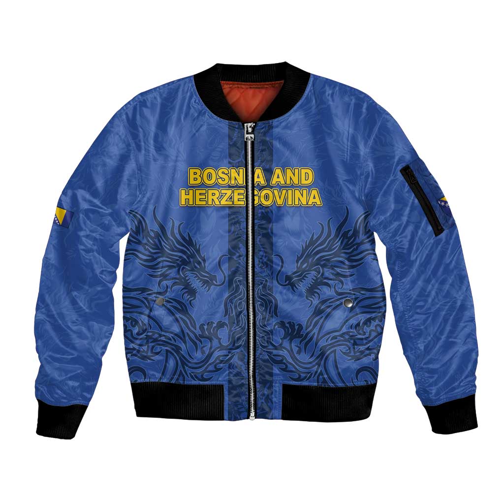 Custom Bosnia And Herzegovina Football Sleeve Zip Bomber Jacket Zmajevi Rising Strong