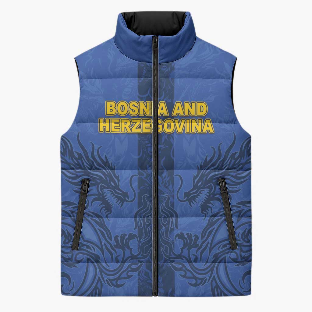 Custom Bosnia And Herzegovina Football Sleeveless Puffer Jacket Zmajevi Rising Strong