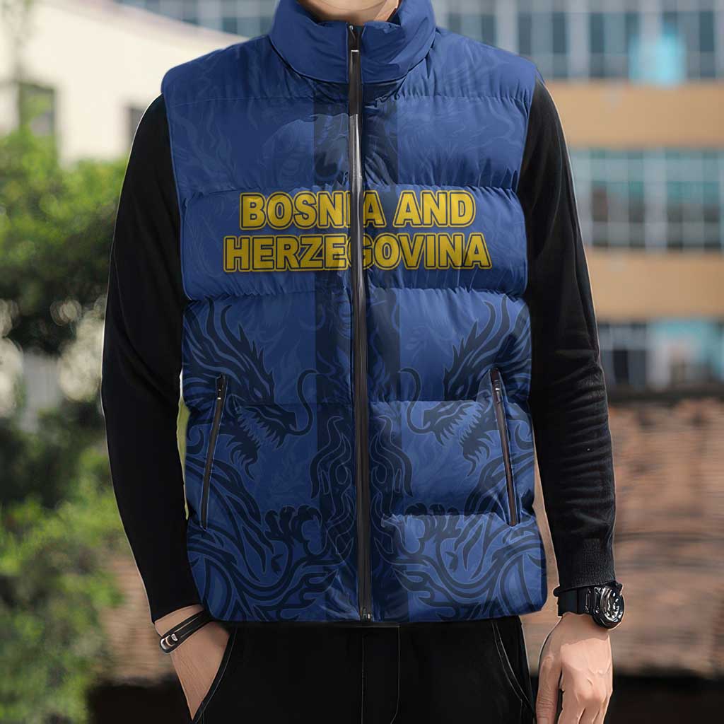 Custom Bosnia And Herzegovina Football Sleeveless Puffer Jacket Zmajevi Rising Strong
