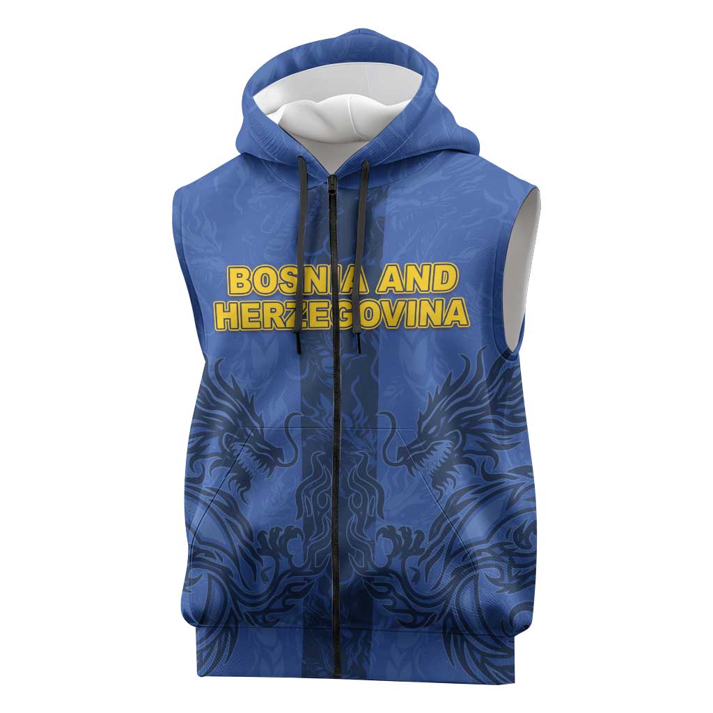 Custom Bosnia And Herzegovina Football Sleeveless Zip Hoodie Zmajevi Rising Strong