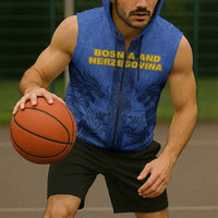 Custom Bosnia And Herzegovina Football Sleeveless Zip Hoodie Zmajevi Rising Strong