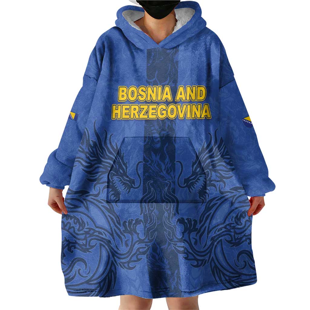 Custom Bosnia And Herzegovina Football Wearable Blanket Hoodie Zmajevi Rising Strong
